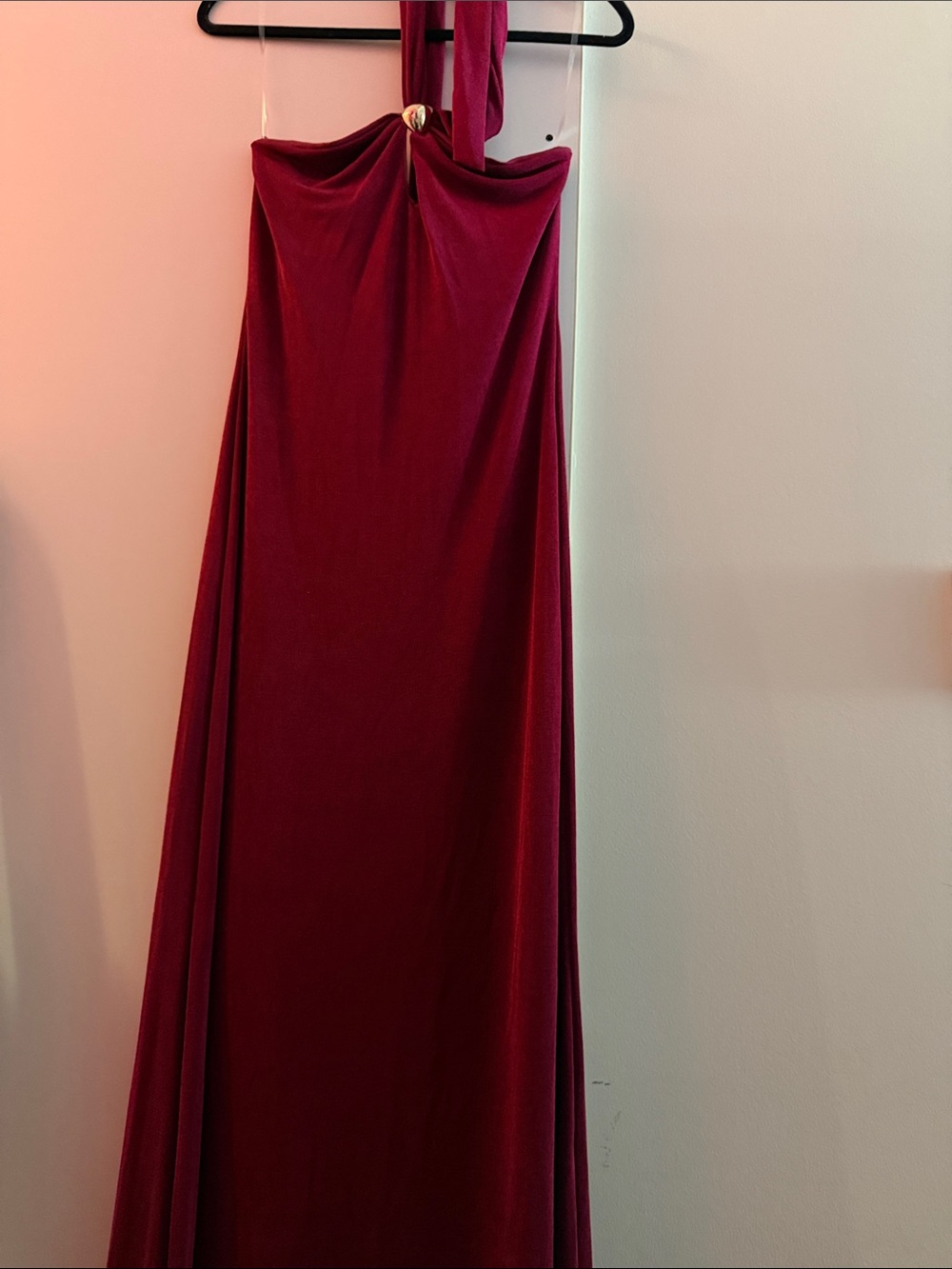 New Elegant Burgundy Halter Maxi Dress